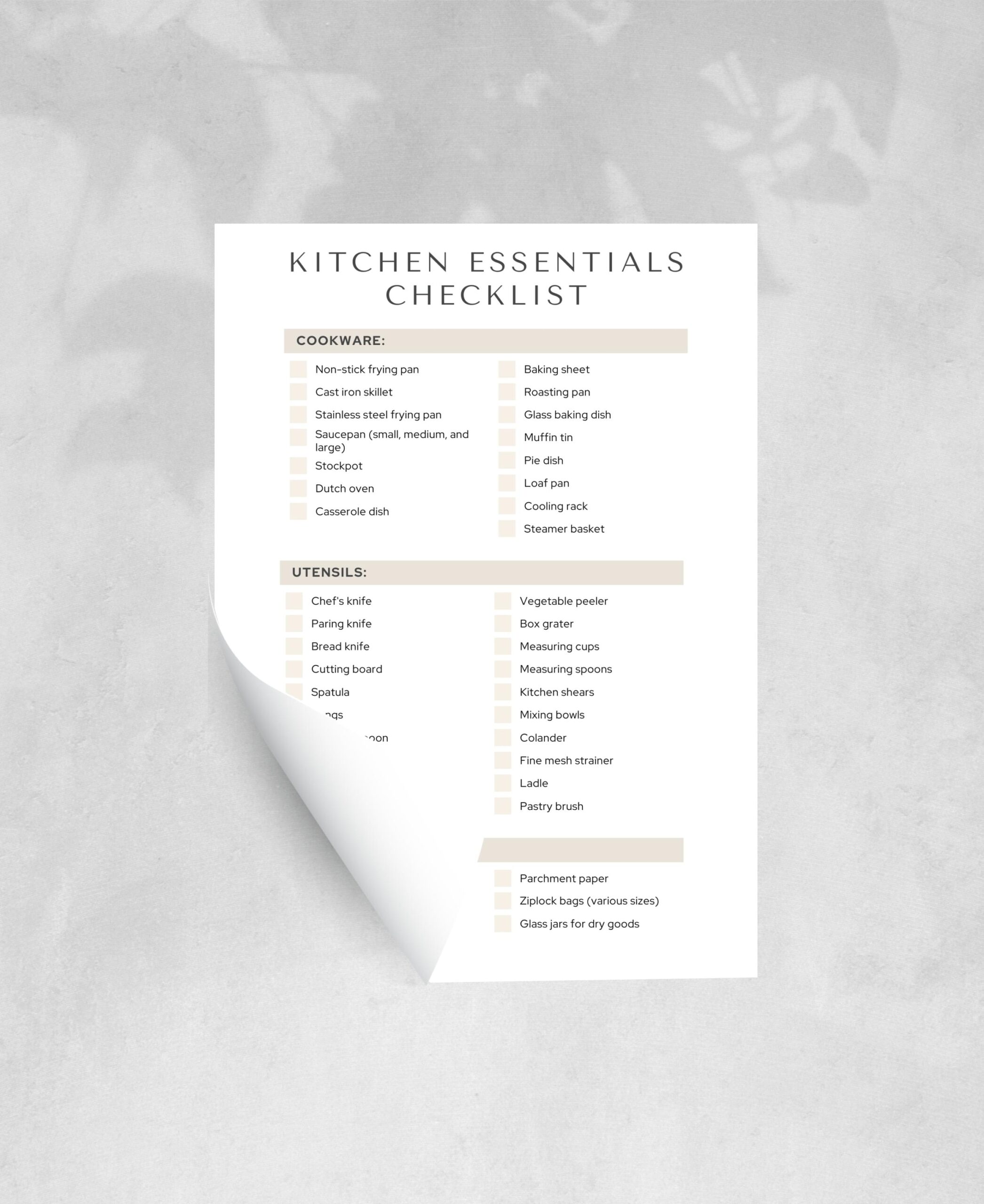 Kitchen Essentials Checklist