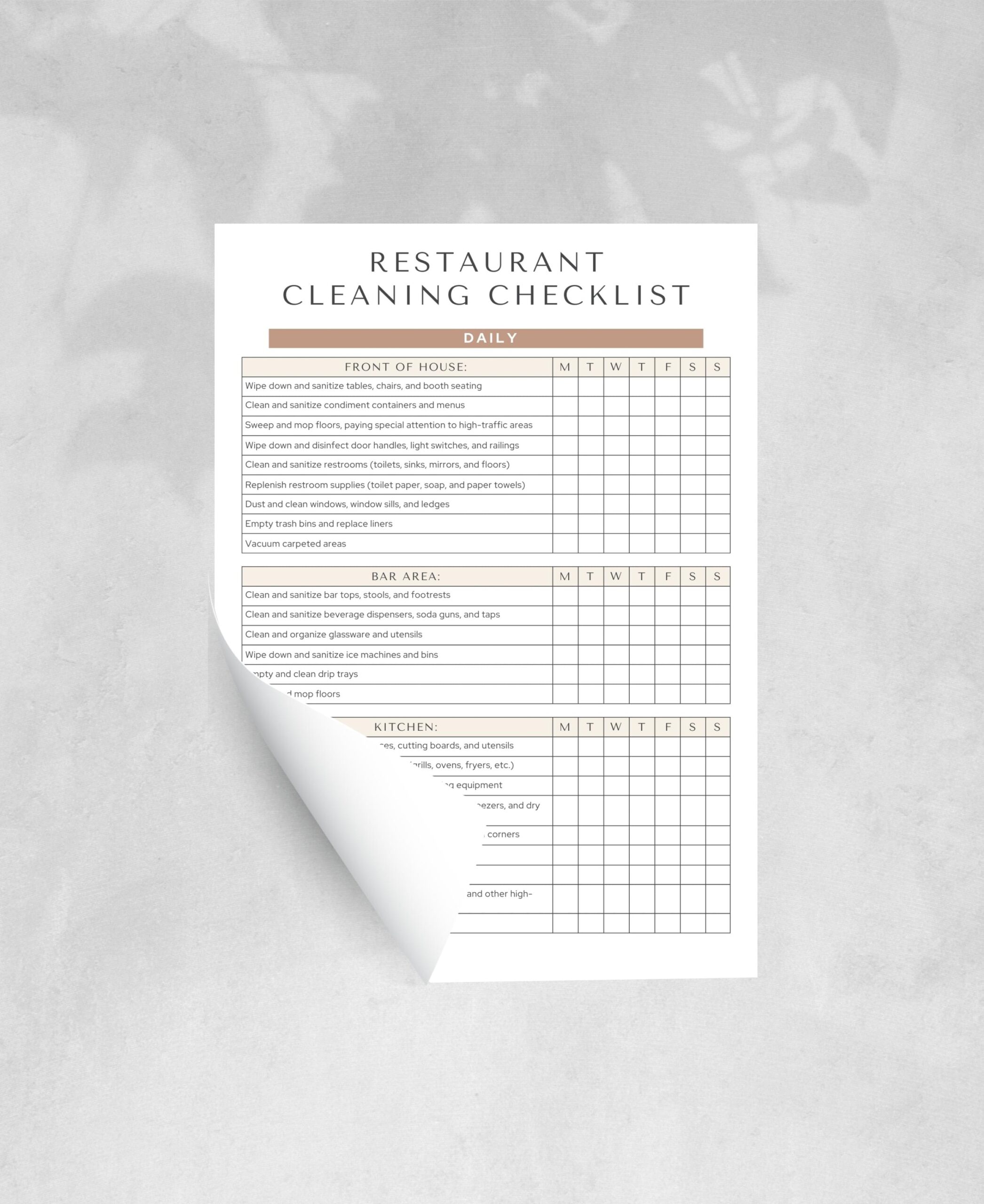 Restaurant Cleaning Checklist