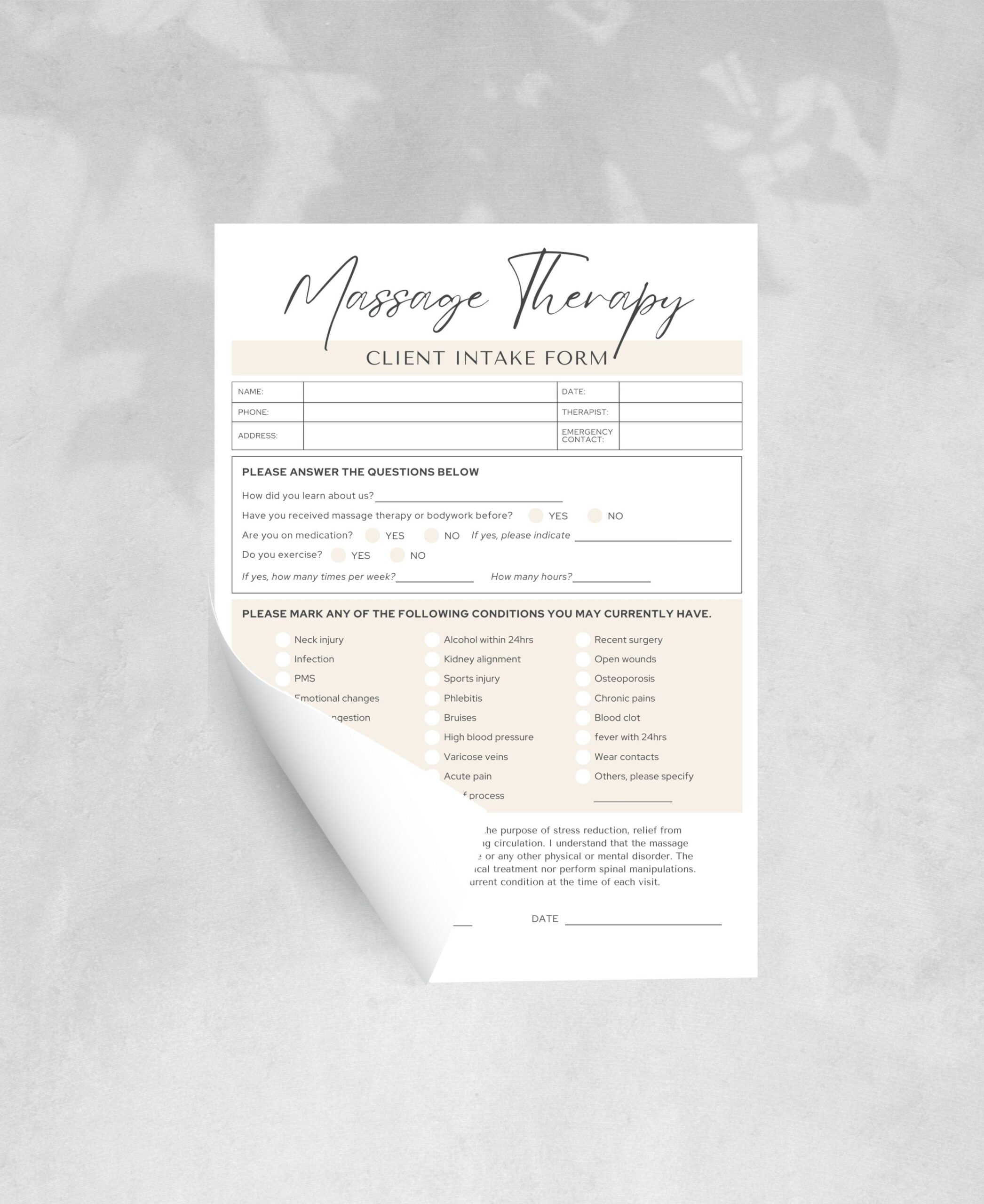 Intake Form Template For Massage Therap