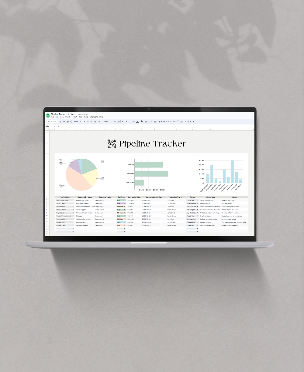 google sheet Mock Up