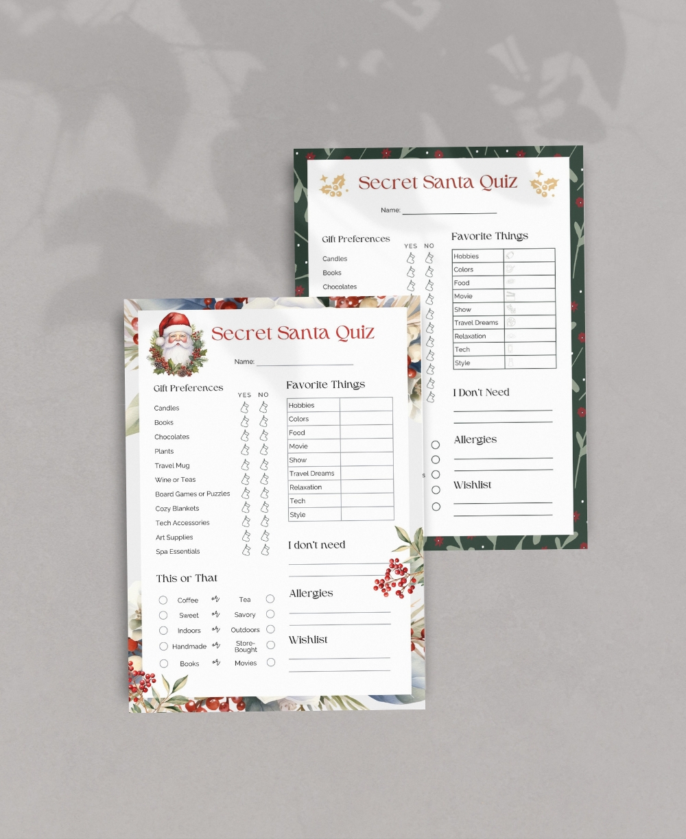 Secret Santa Quiz Mock Ups