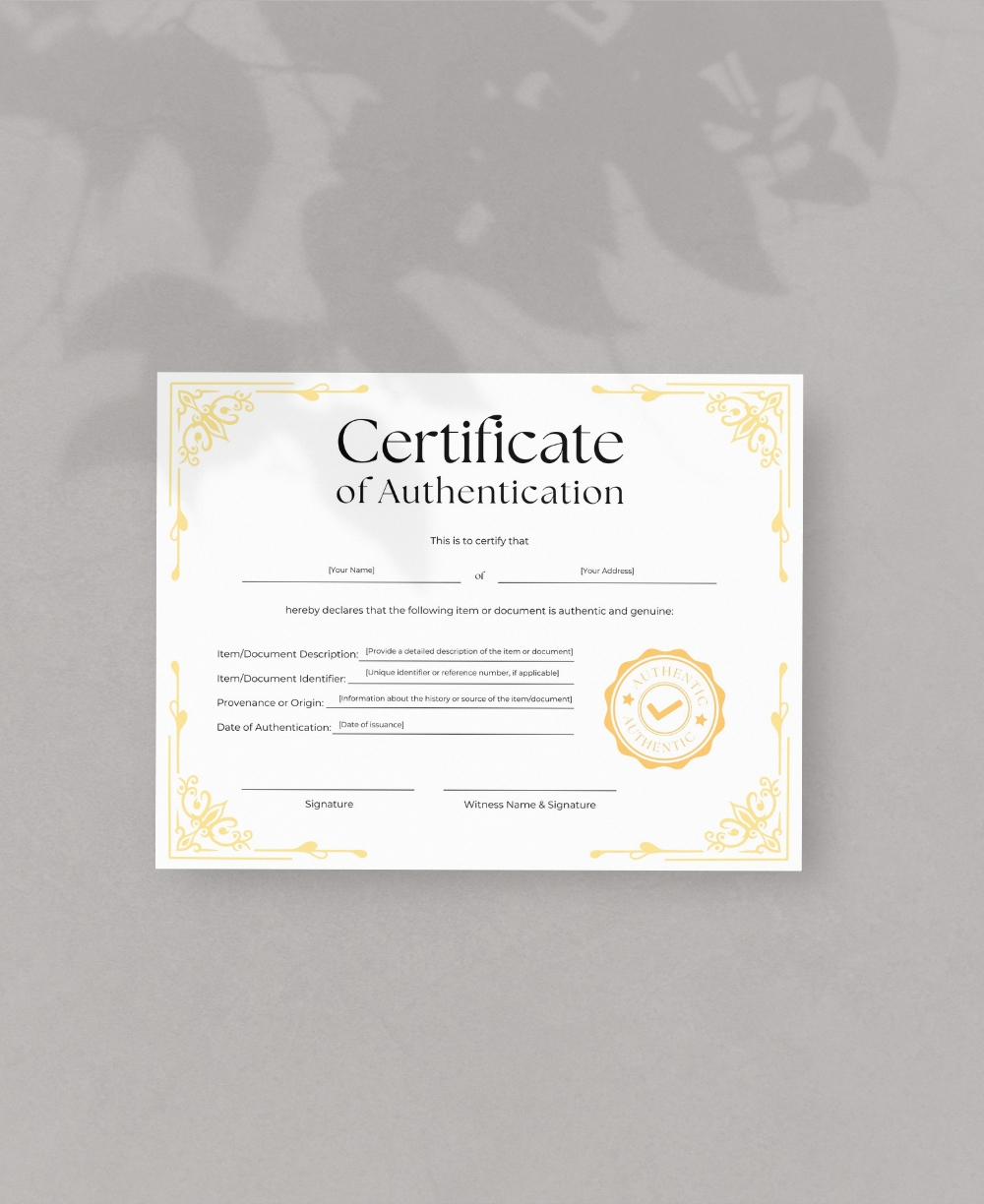 COA Certificate Mock Up