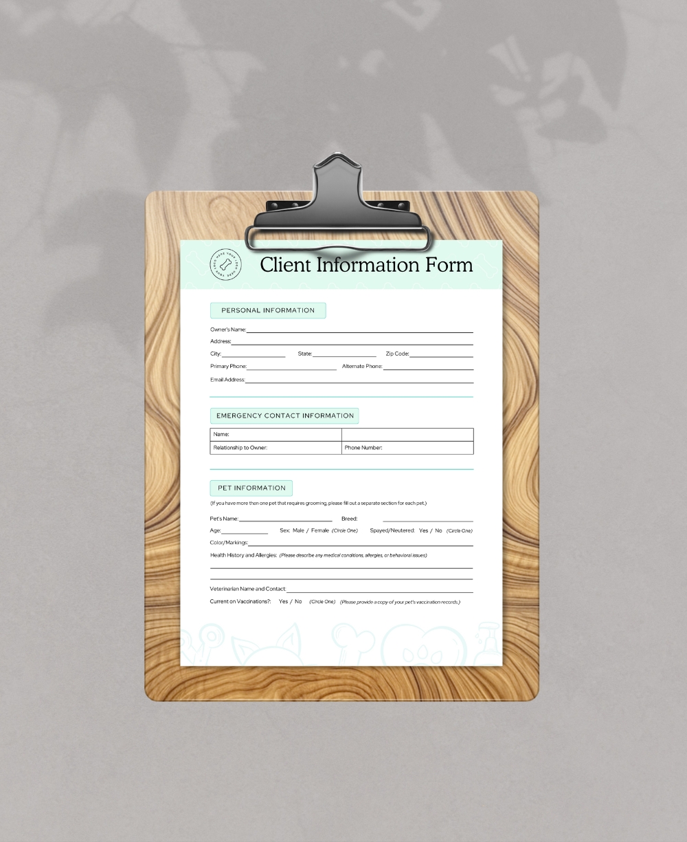 Dog Grooming Business Forms Clipboard mock up
