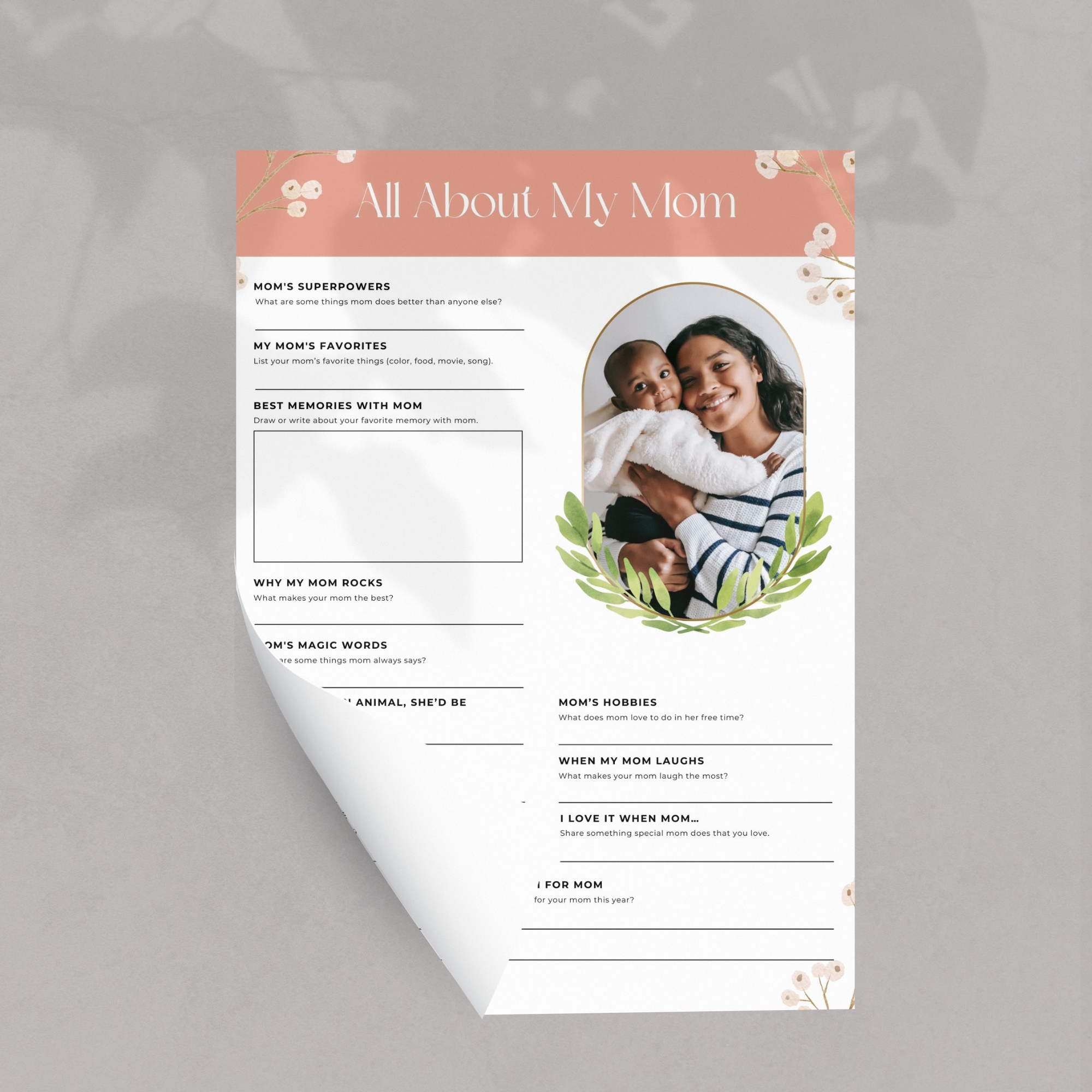 All About My Mom Printable one page Mock Up
