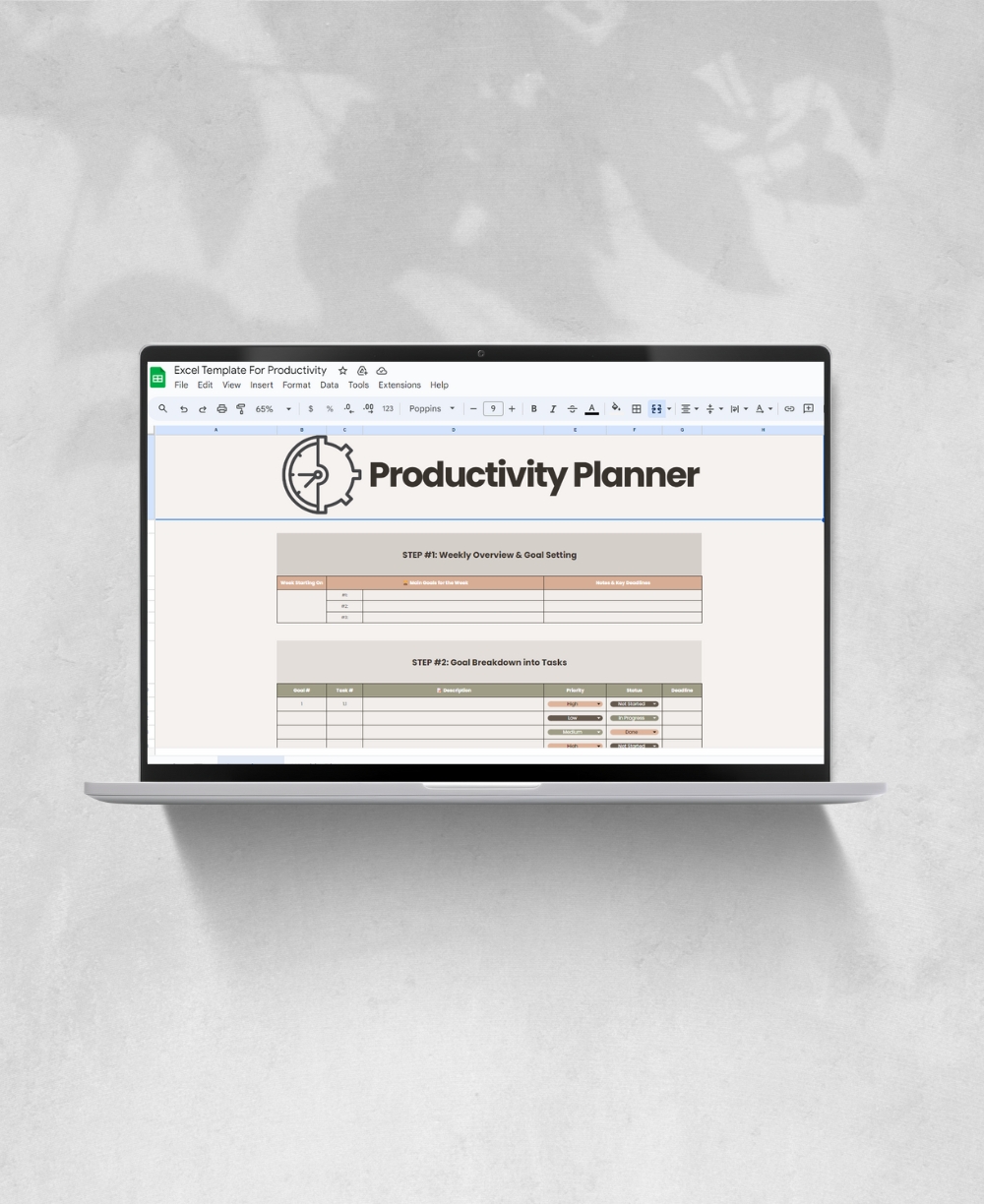 Excel Template For Productivity Mock Up