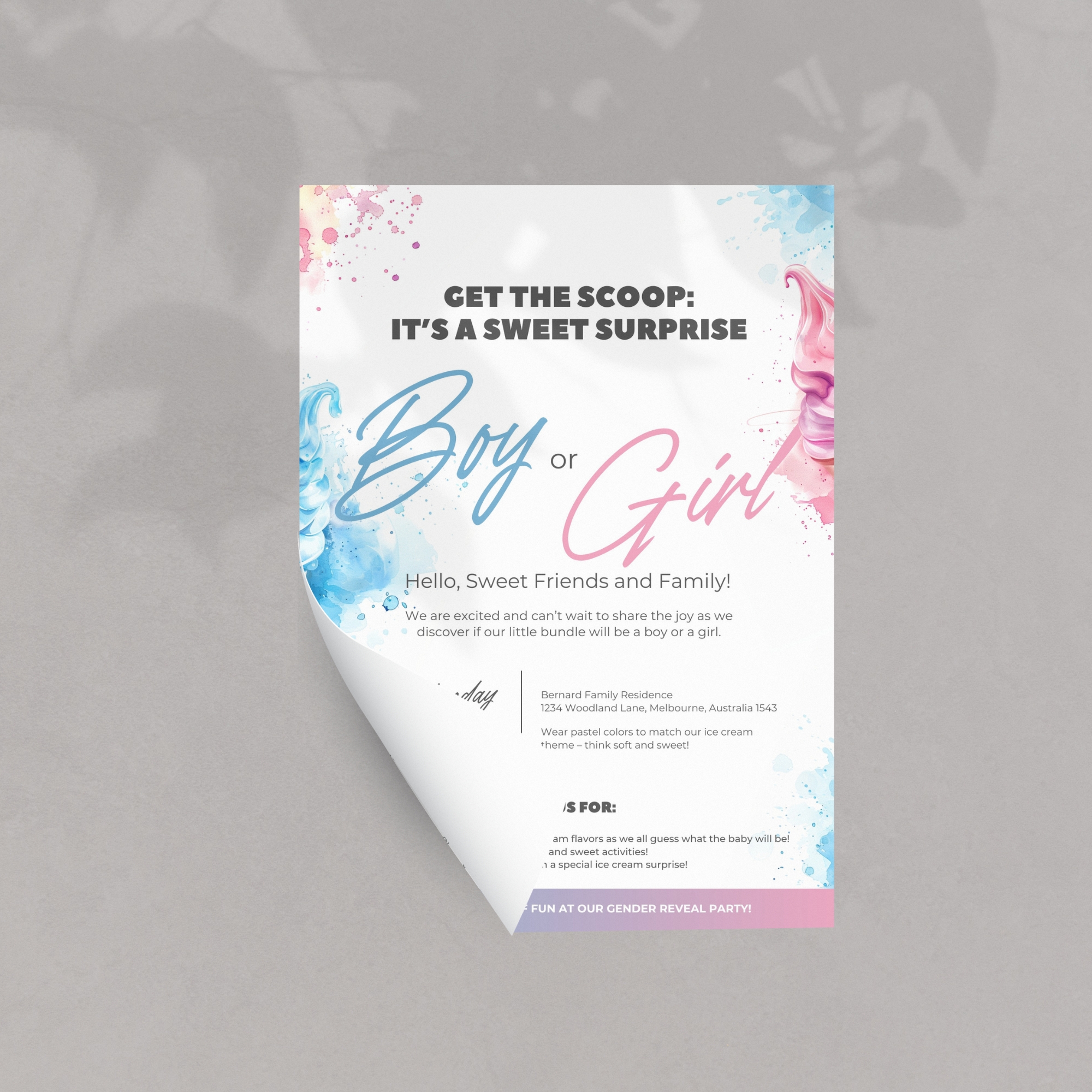 Ice Cream Theme Gender Reveal one page Mock Up