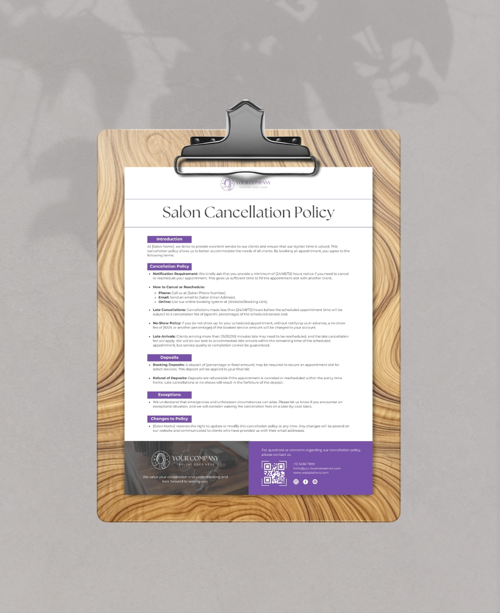 Salon Cancellation Policy Clipboard mock up