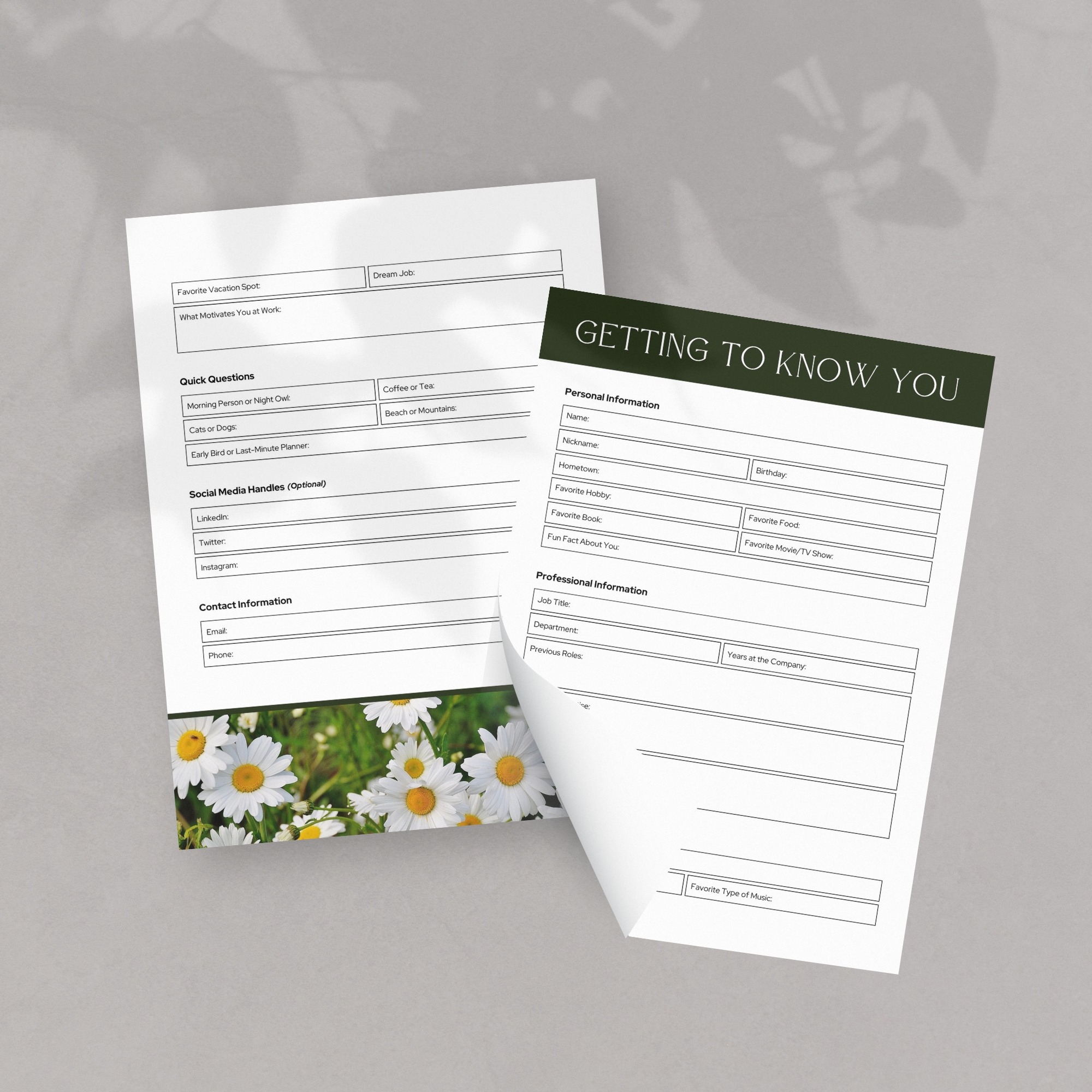Getting to know you for coworkers Two Page Mock Up