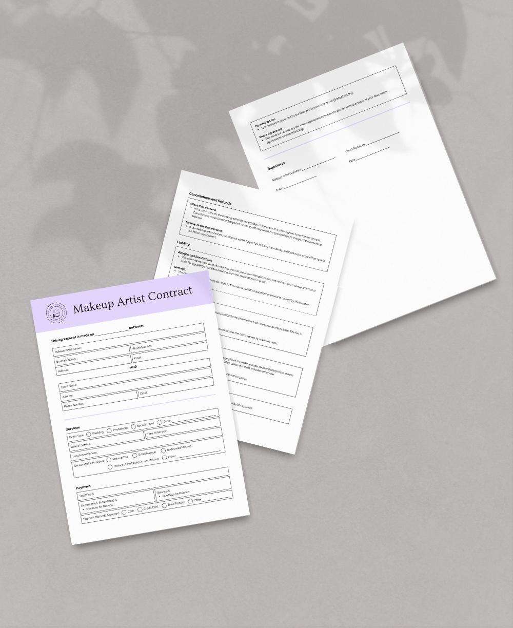 Makeup artist contract template Mock Up