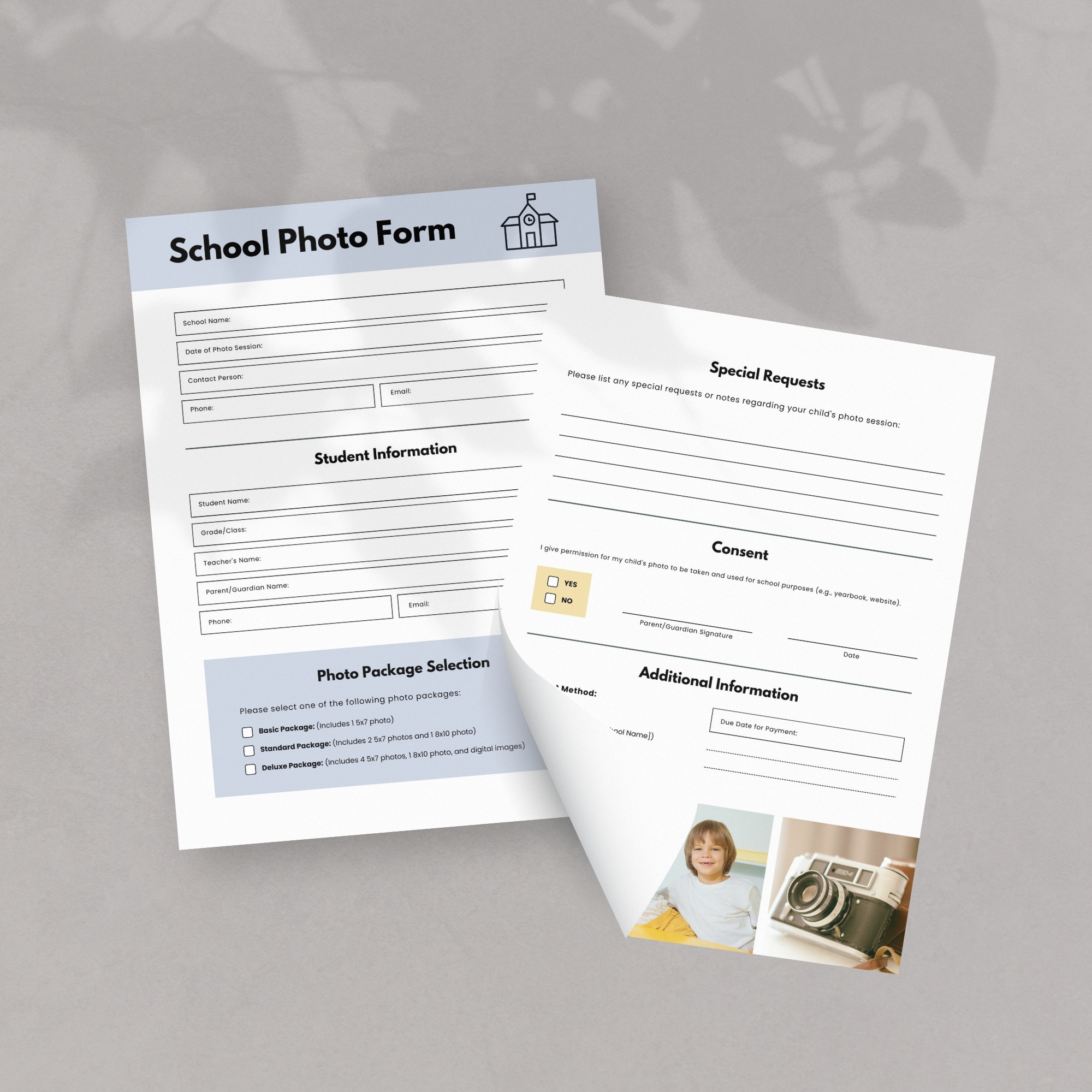 School Photo Form Two Page Mock Up