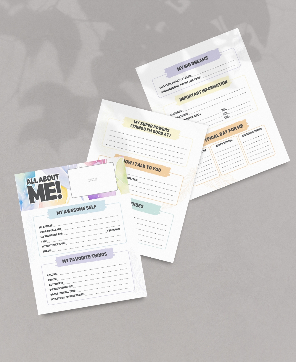 All About Me Special Needs Template Mock Up