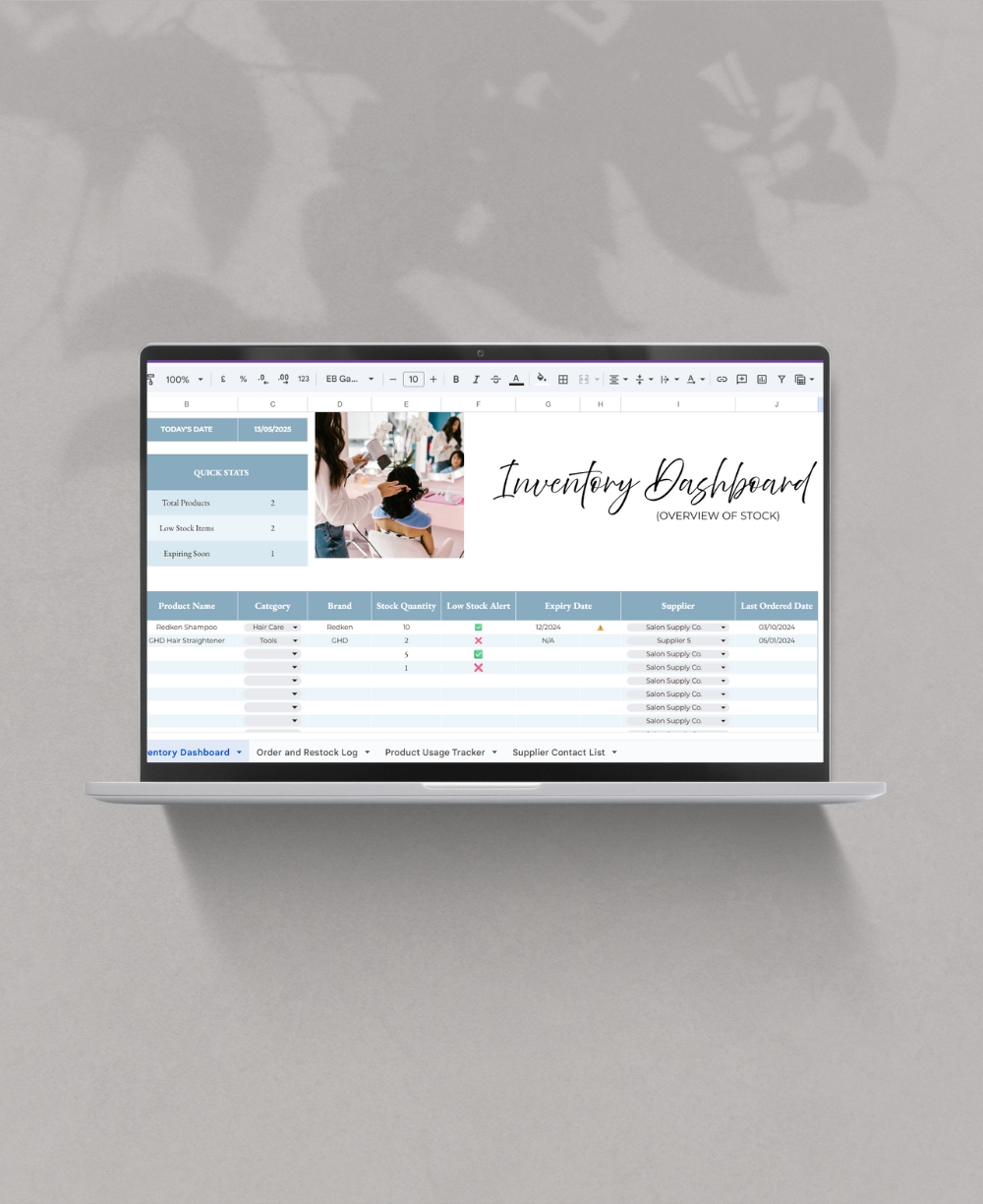 Hair Salon Google Sheets Template Mock Up