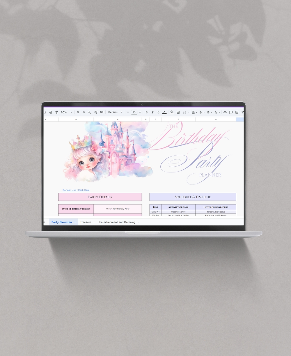Birthday Party Planner Template Google Sheets Mock Up