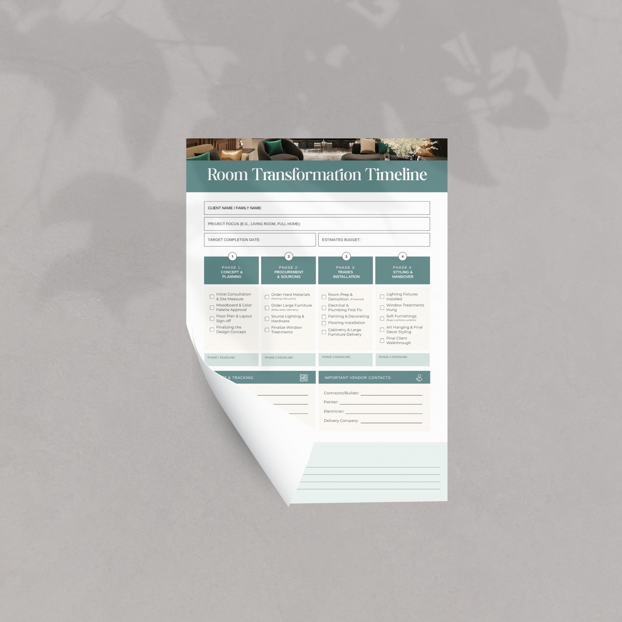 Interior Design Schedule Template Mock Up