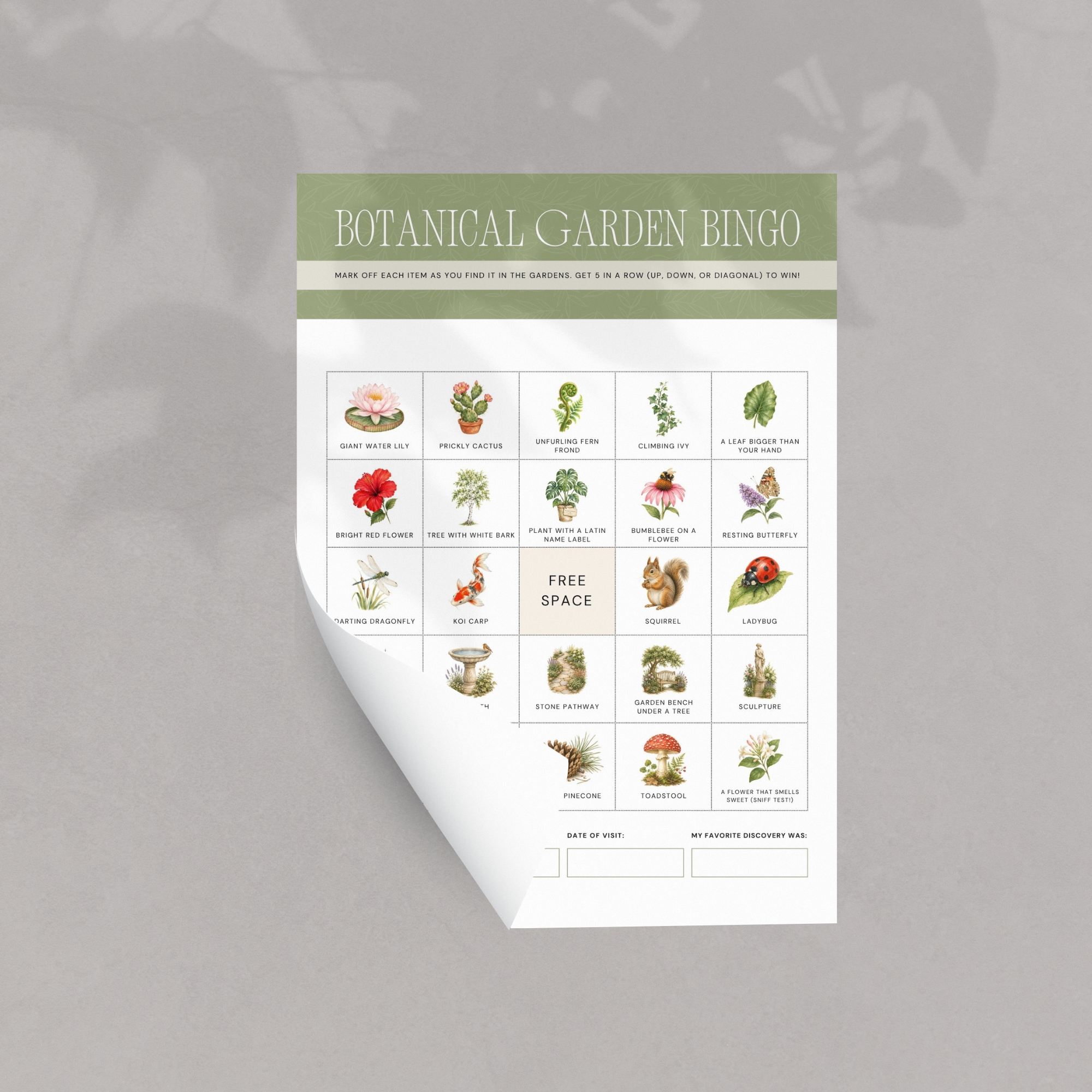 Botanical Garden Bingo one page Mock Up