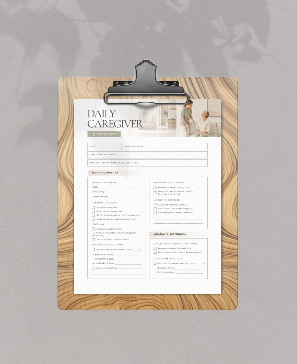 Daily Caregiver Checklist mock up