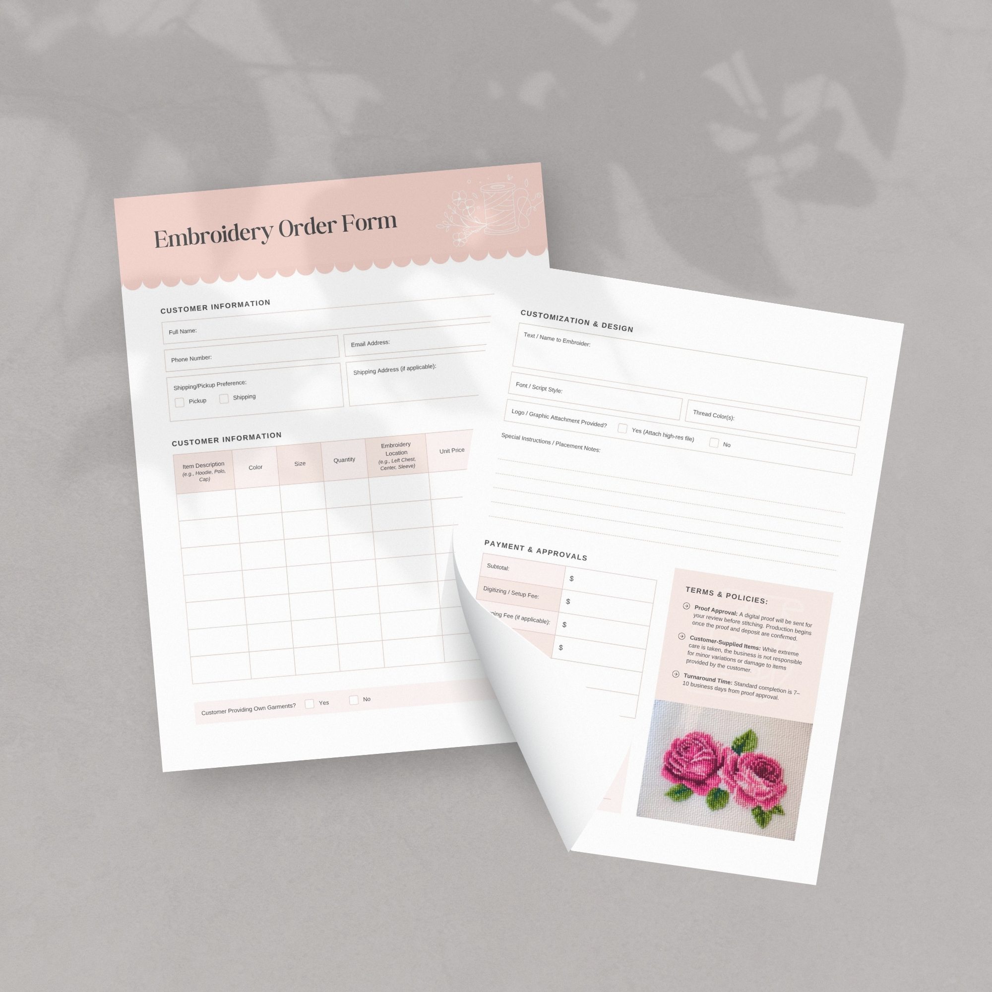 Order Form For Embroidery Business mock up
